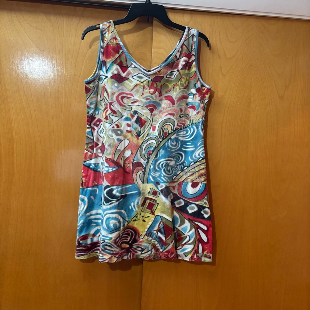 Vintage 90s Y2K Colorful Abstract Print Women's Dress